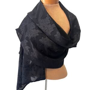 Vintage black floral burn out scarf wrap 70x20 dark goth romantic witchy